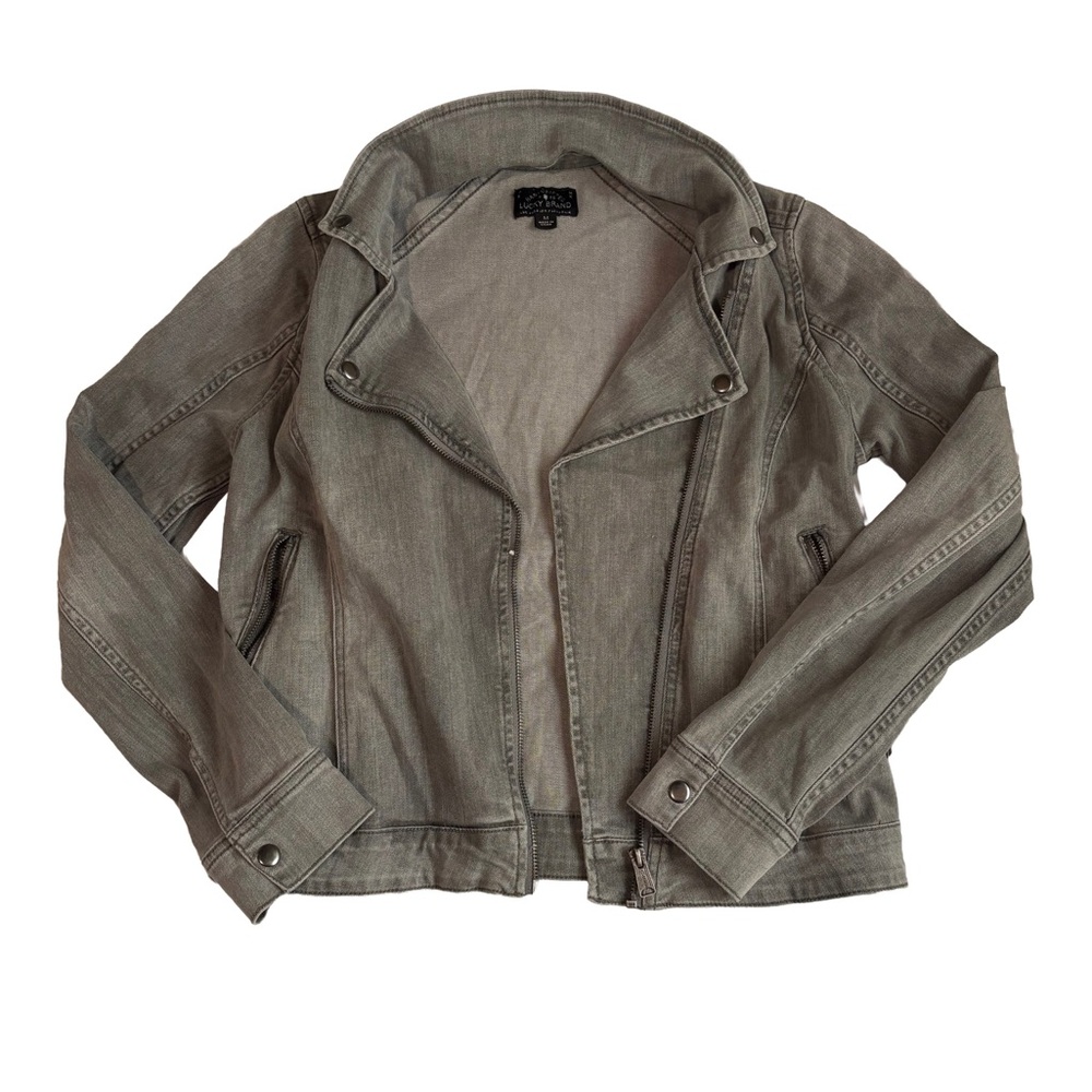 Lucky Brand Women's Denim Moto Jacket Zip Up Faded Gray SIZE M